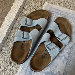 Birkenstock Arizona Suede Two-Strap Sandals in Pale Blue